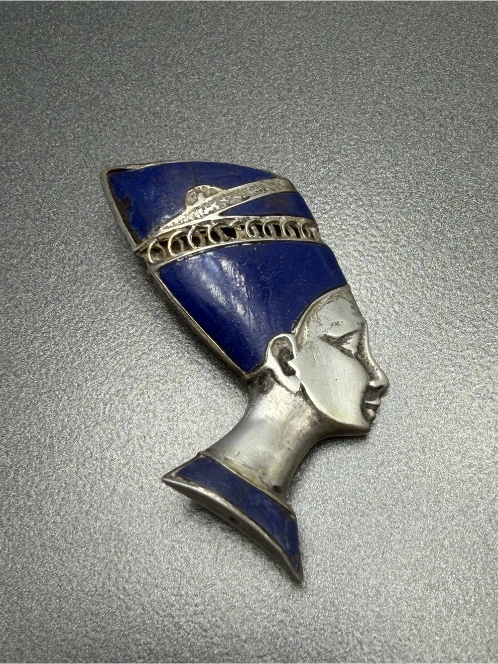 Vintage Queen Nefertiti Sterling Lapis Brooch